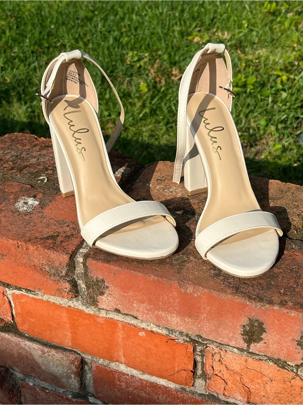 Lulus Cream Ankle-Strap Block Heel Sandals - Picture 1 of 7
